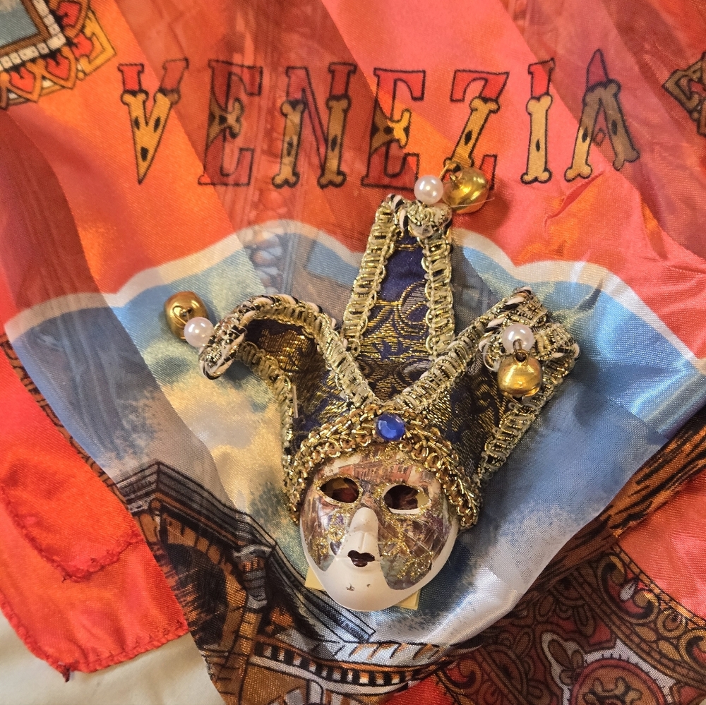 Venezia Jester Mask with Colorful Scarf